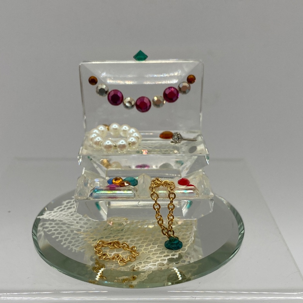Crystalline Crystal Miniature Crystal Jewelry Box With Mirror Base